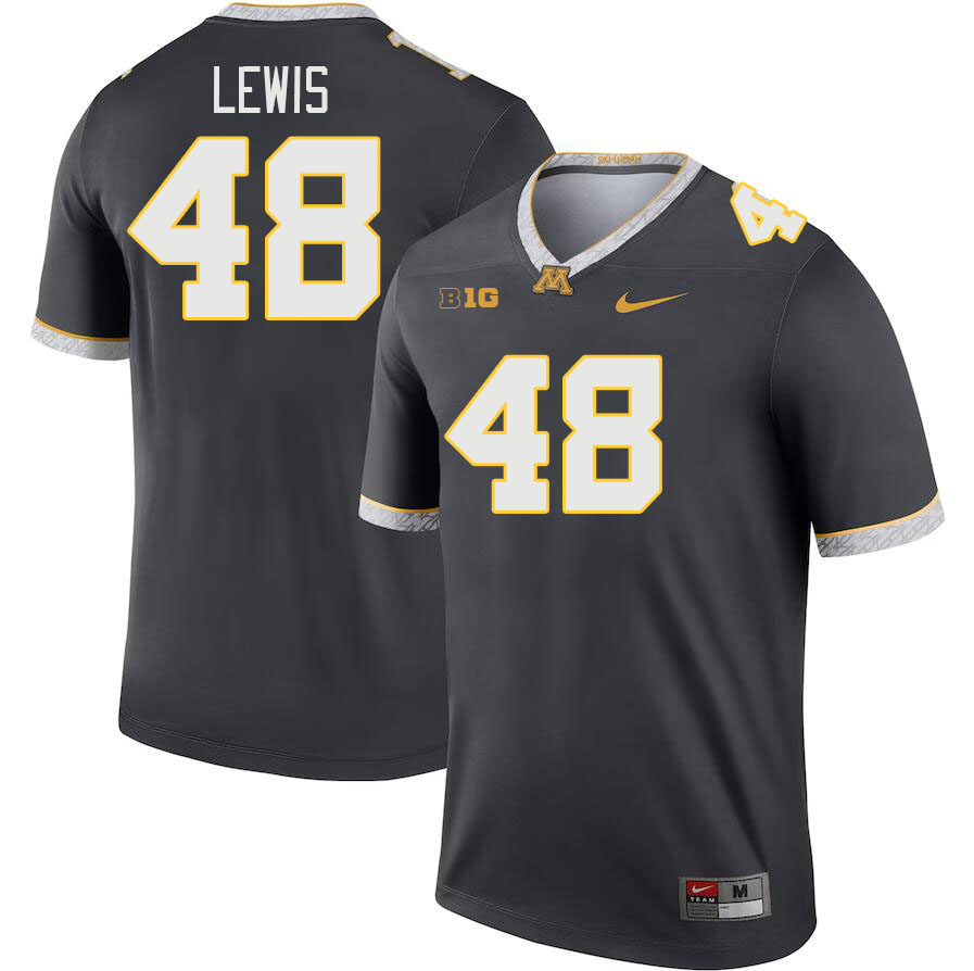 Men #48 Jacob Lewis Minnesota Golden Gophers College Football Jerseys Stitched-Charcoal